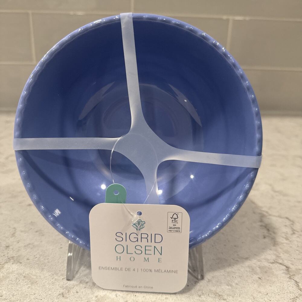 Set of 4 Sigrid Olsen Melamine SOLID BLUE 6x2.25” Salad Bowls Coastal NEW